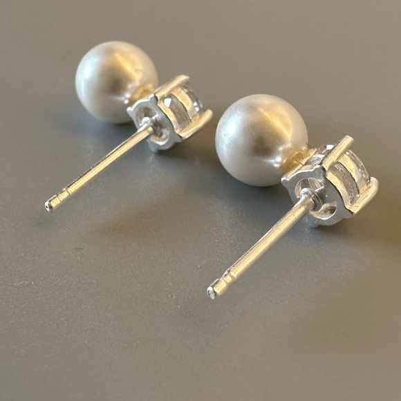Sterling Silver Pearl and CZ Earrings - Picture 8 of 12